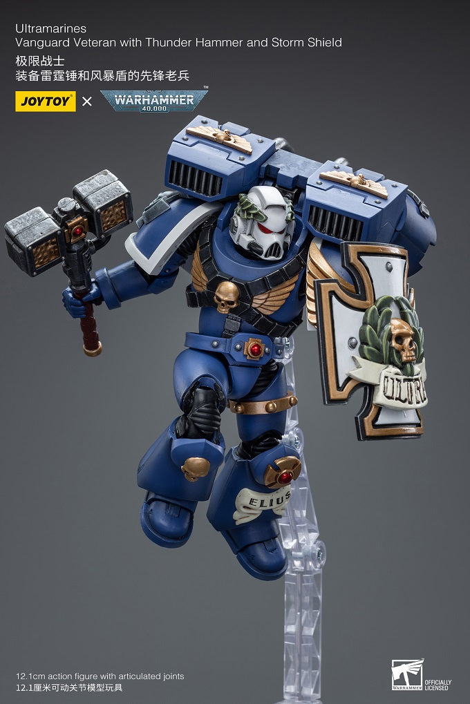 Joy Toy - JT8032 - Warhammer 40,000 - Ultramarines - Vanguard Veteran with Thunder Hammer and Storm Shield (1/18 Scale) - Marvelous Toys