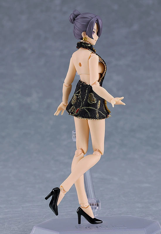 figma - 569c - Female Body (Mika) with Mini Skirt Chinese Dress Outfit (Black) - Marvelous Toys