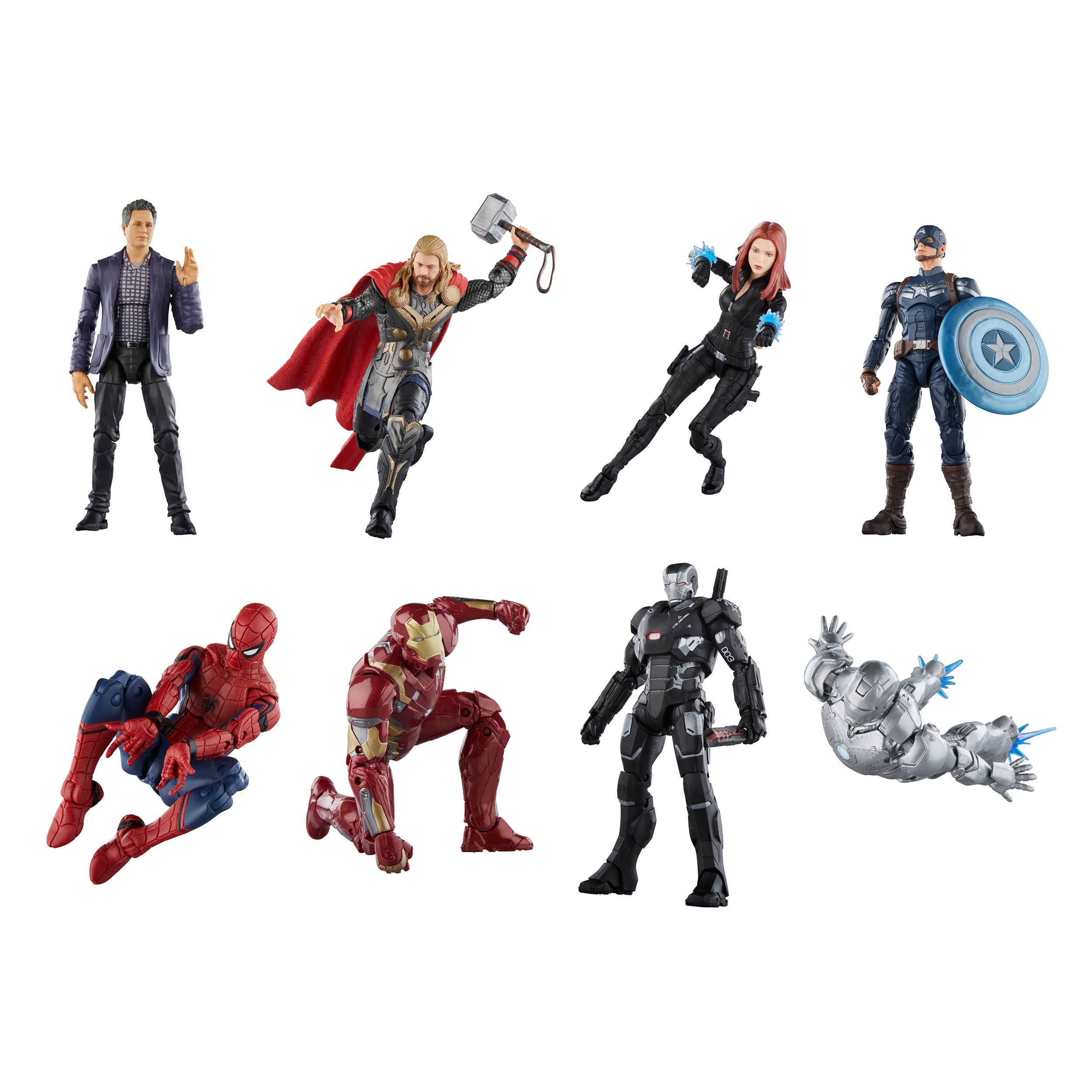 Hasbro - Marvel Legends - Marvel Studios: Infinity Saga - Set of 8 (Widow, Banner, Cap, Mark 46, Mark 2, Spidey, Thor, War Machine) - Marvelous Toys