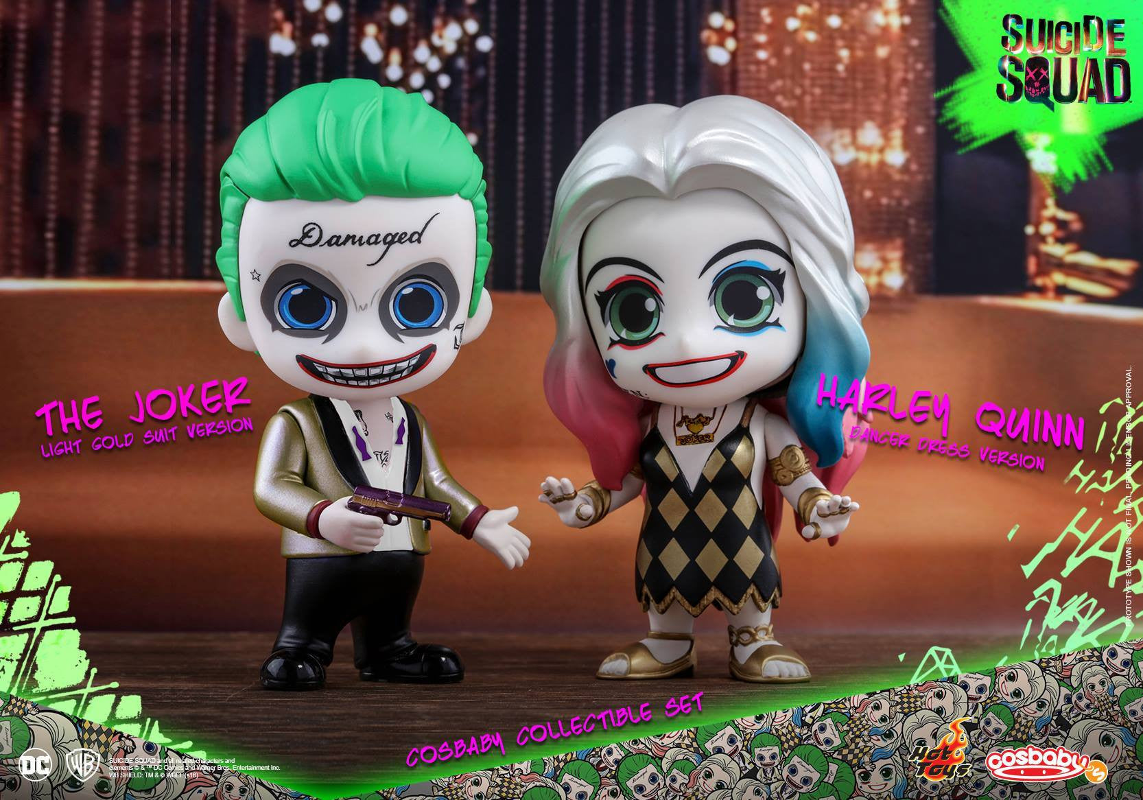 Hot Toys – COSB320 – Suicide Squad – The Joker (Light Gold Suit Version) &amp; Harley Quinn (Dancer Dress Version) Cosbaby Collectible Set - Marvelous Toys