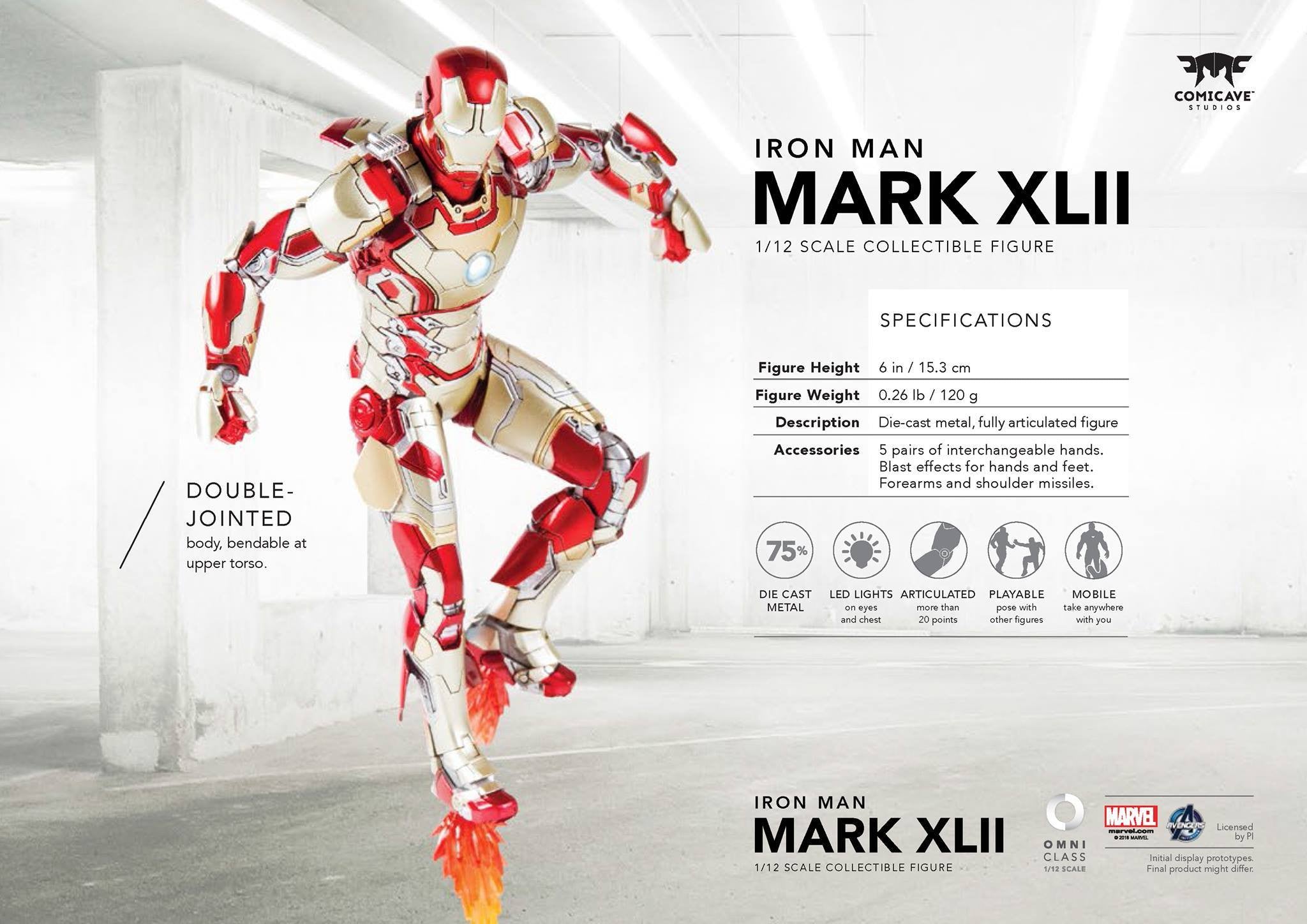 Comicave Studios - Omni Class: 1/12 Scale Iron Man Mark XLII with Sofa (SDCC 2016 EXCLUSIVE) - Marvelous Toys