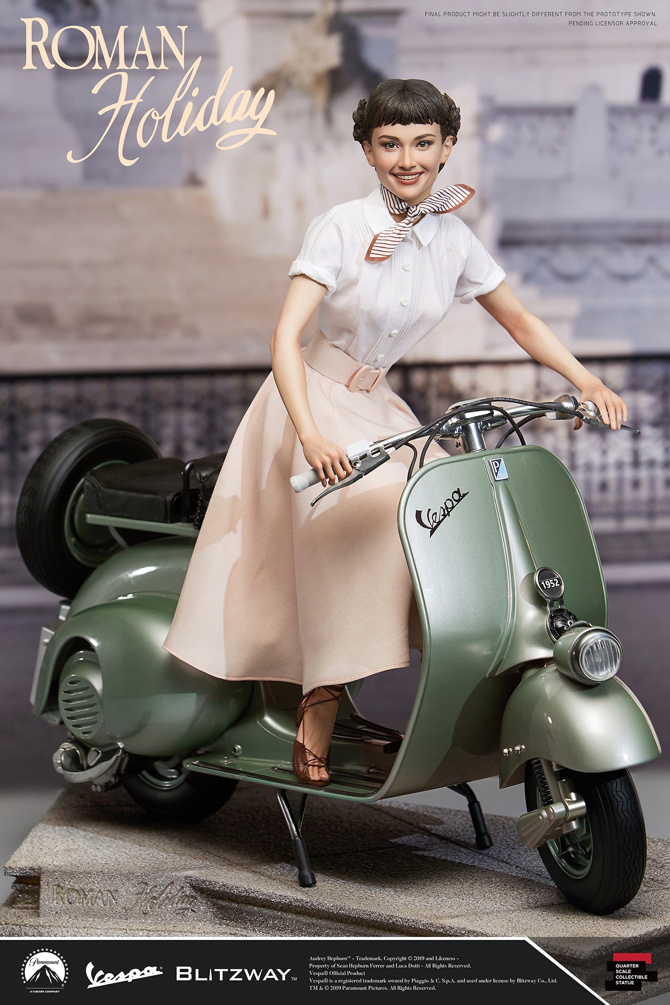 Blitzway - Superb Scale Statue (Hybrid) - Roman Holiday - Princess Ann (Audrey Hepburn) &amp; 1951 Vespa 125 (1/4 Scale) - Marvelous Toys