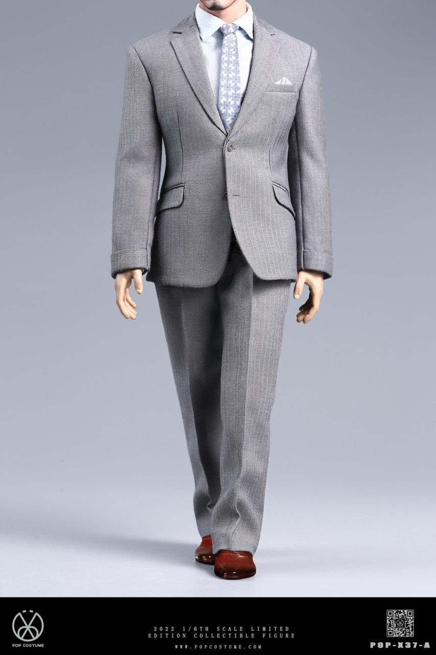 Pop Toys - POP-X37-A - Men's High-end Suit Set A (Light Gray Stripe) (1/6 Scale) - Marvelous Toys