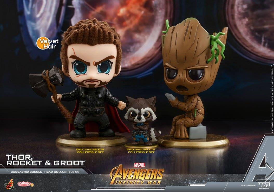 Hot Toys - COSB444 - Avengers: Infinity War - Thor, Rocket, and Groot Cosbaby Bobble-Head Collectible Set - Marvelous Toys