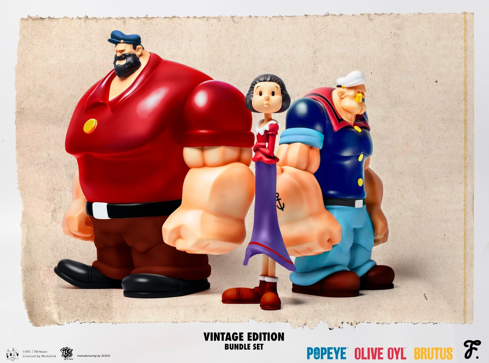 Fools Pardise x Popeye - Brutus, Popeye &amp; Olive Bundle Set (Vintage Edition) - Marvelous Toys