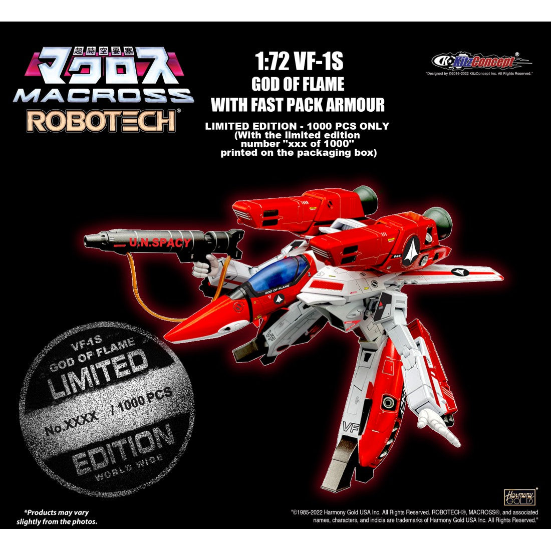 KitzConcept - Macross (Robotech) - 1/72 Scale Veritech Fighters - VF-1S God of Flame with Fast Pack Armour (Limited Edition) - Marvelous Toys